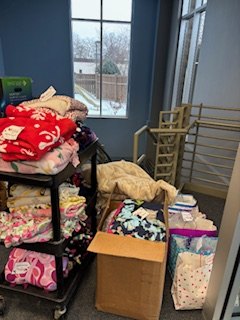 Blankets and donation bags ready for drop-off